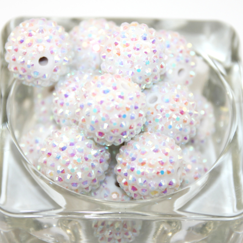 20mm Opaque White AB Rhinestone Acrylic Beads - 10 Piece Pack