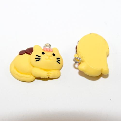 Yellow Cat Lying Down Resin Charm - 2 Pieces