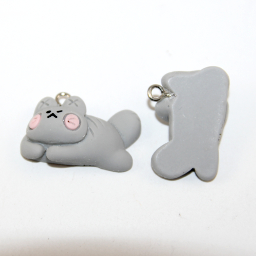 Grey Cat Lying Down Resin Charm - 2 Pieces