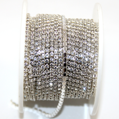 2mm - SS6 Rhinestone Cupchain - Crystal with Silver - sold in 10cm increments