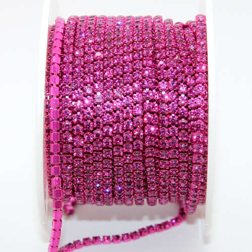 2mm - SS6 Rhinestone Cupchain - Fuchsia with Dark Pink - sold in 10cm increments
