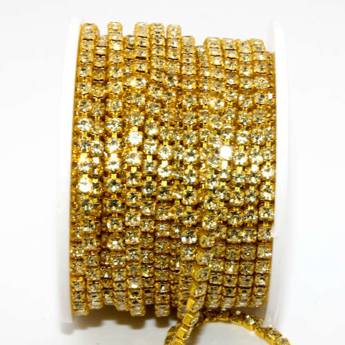 3mm - SS12 Rhinestone Cupchain - Jonquil with Gold - sold in 10cm increments