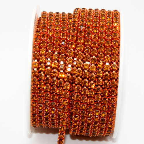 3mm - SS12 Rhinestone Cupchain - Topaz with Orange - sold in 10cm increments