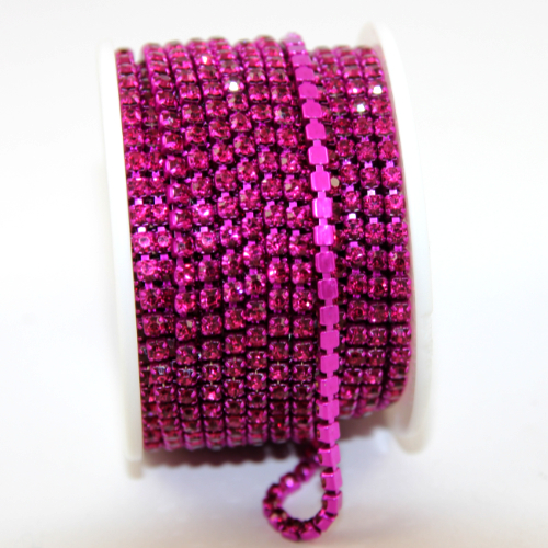 3mm - SS12 Rhinestone Cupchain - Fuchsia with Dark Pink - sold in 10cm increments