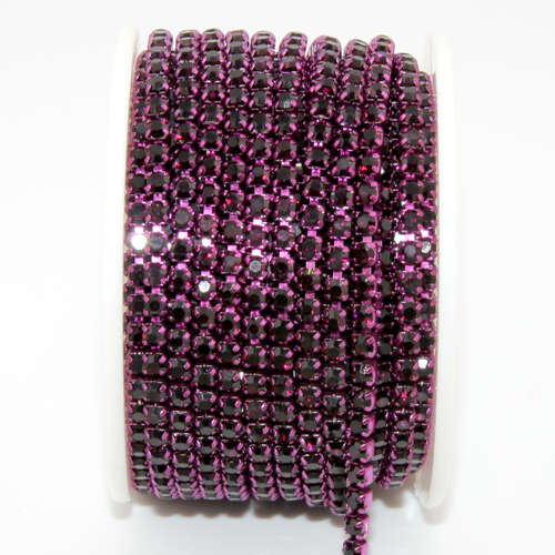3mm - SS12 Rhinestone Cupchain - Amethyst with Dark Purple - sold in 10cm increments