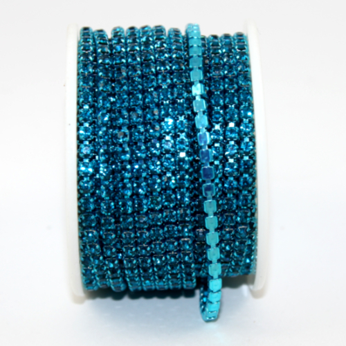 3mm - SS12 Rhinestone Cupchain - Blue Zircon with Blue - sold in 10cm increments