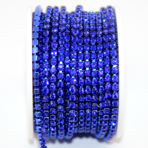 3mm - SS12 Rhinestone Cupchain - Sapphire with Dark Blue - sold in 10cm increments