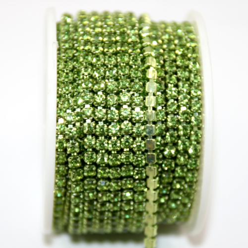 3mm - SS12 Rhinestone Cupchain - Peridot with Light Green - sold in 10cm increments