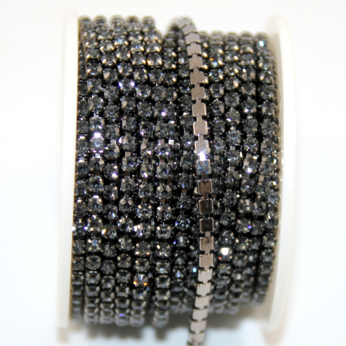 3mm - SS12 Rhinestone Cupchain - Black Diamond with Gunmetal - sold in 10cm increments