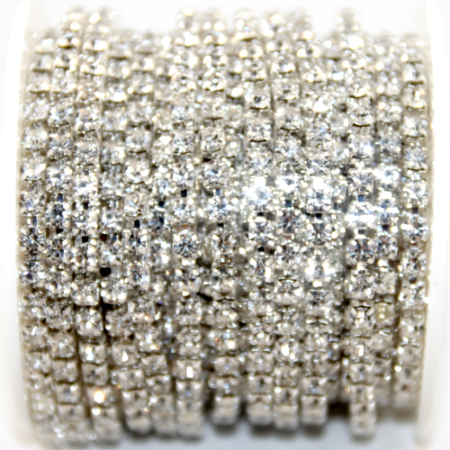 4mm - SS16 Rhinestone Cupchain - Crystal with Silver - sold in 10cm increments