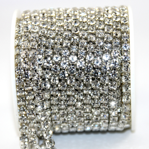 4.5mm - SS18 Rhinestone Cupchain - Crystal with Silver - sold in 10cm increments