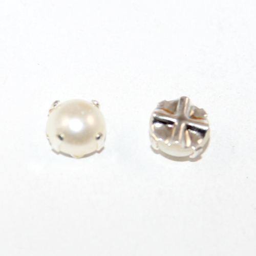 8mm White & Silver Czech Glass Pearl Montee - Bag of 10