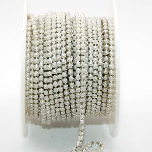 2mm - SS6 Pearl Cupchain with Silver - sold in 10cm increments