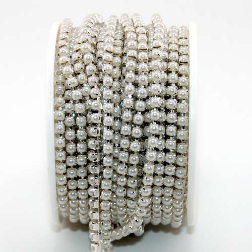 3mm - SS12 Pearl Cupchain with Silver - sold in 10cm increments