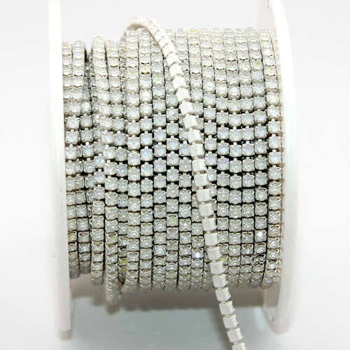 2mm - SS6.5 Rhinestone Cupchain - Crystal Opal with White - sold in 10cm increments