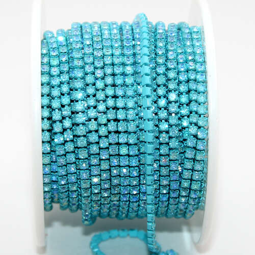 2mm - SS6.5 Rhinestone Cupchain - Aquamarine Opal with Blue - sold in 10cm increments