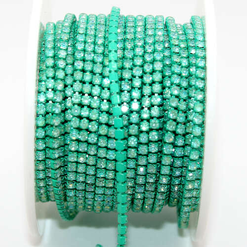 2mm - SS6.5 Rhinestone Cupchain - Peridot Opal with Light Green - sold in 10cm increments
