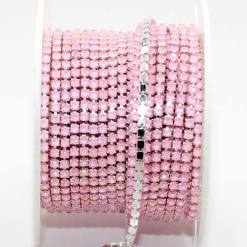 2mm - SS6 Rhinestone Cupchain - Light Rose Opal AB with Silver - sold in 10cm increments