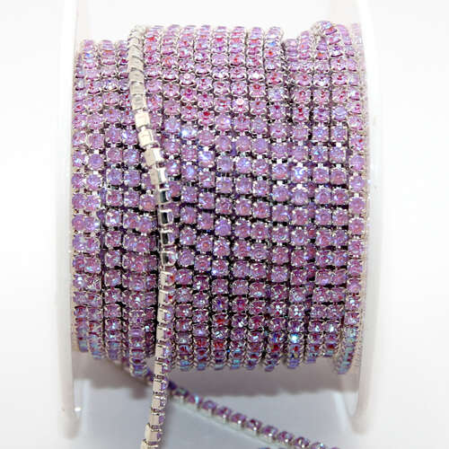 2mm - SS6 Rhinestone Cupchain - Violet Opal AB with Silver - sold in 10cm increments