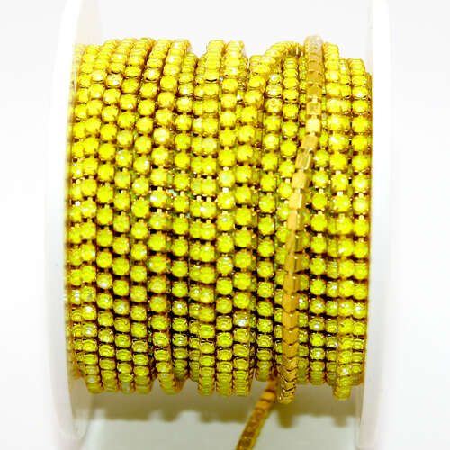 2mm - SS6.5 Rhinestone Cupchain - Yellow Neon with Yellow - sold in 10cm increments