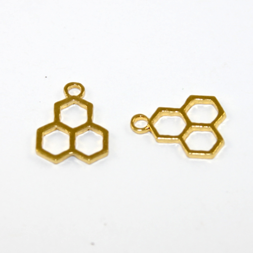 Honeycomb Charm - 3 Links - Bright Gold - 2 Pieces