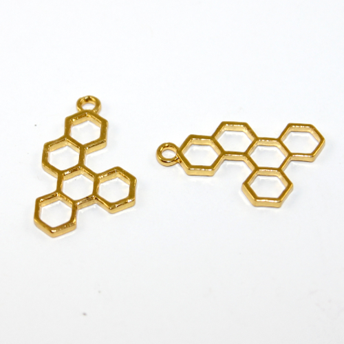  Honeycomb Charm - 5 Links - Bright Gold - 2 Pieces