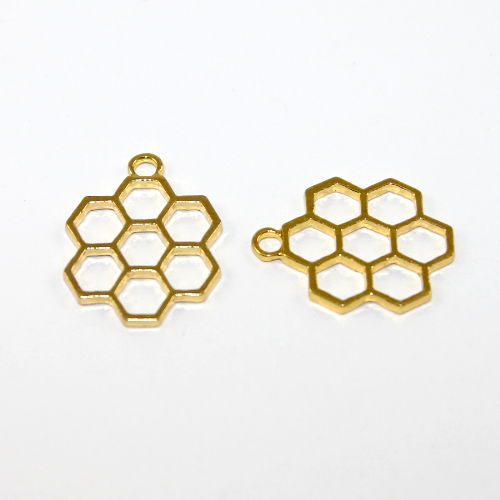  Honeycomb Charm - 7 Links - Bright Gold - 2 Pieces