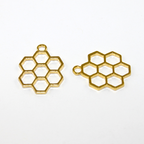  Honeycomb Charm - 7 Links - Bright Gold - 2 Pieces