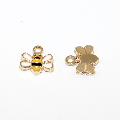  10mm Bumble Bee Enamel Charm - Bright Gold - 2 Pieces