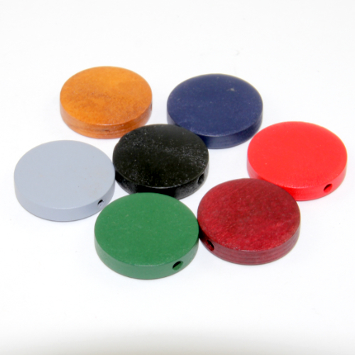 Mixed Colours 20mm Wooden Coin Bead - 10 Piece Bag