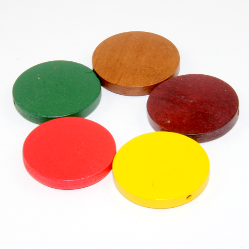 Mixed Colours 25mm Wooden Coin Bead - 10 Piece Bag
