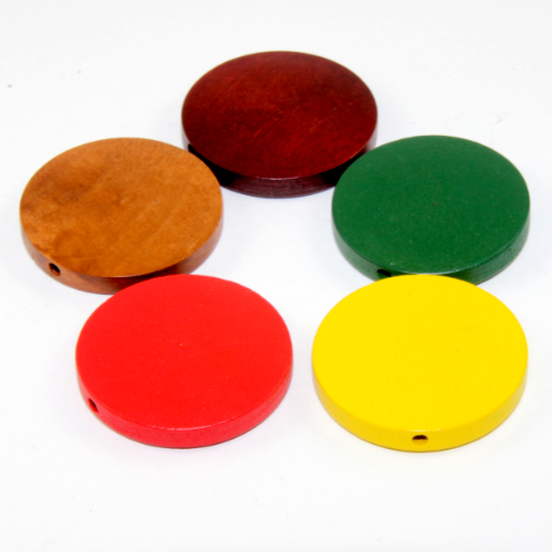Mixed Colours 30mm Wooden Coin Bead - 10 Piece Bag