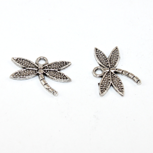 14mm x 18mm Dragonfly Charm - Platinum - 2 Pieces