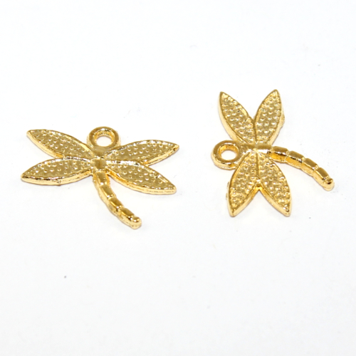 14mm x 18mm Dragonfly Charm - Bright Gold - 2 Pieces
