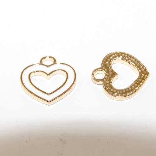 13mm Enamel Heart Charm - White - 2 Pieces