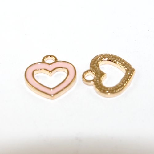 13mm Enamel Heart Charm - Pink - 2 Pieces