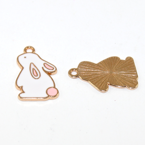 21mm x 16mm Enamel Bunny Charm - White & Pink - 2 Pieces