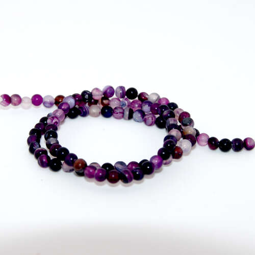 4mm Matte Purple Striped Agate Round Beads - 38cm Strand