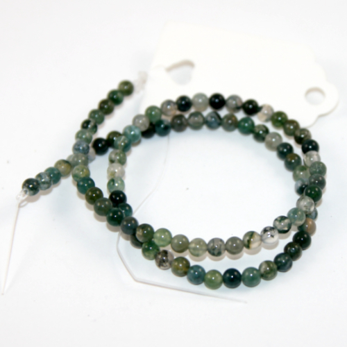 4mm Green Moss Agate Round Beads - 38cm Strand