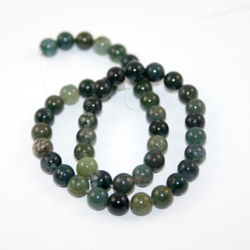 8mm Green Moss Agate Round Beads - 38cm Strand