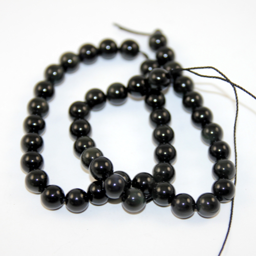 8mm Black Obsidian Round Beads - 38cm Strand