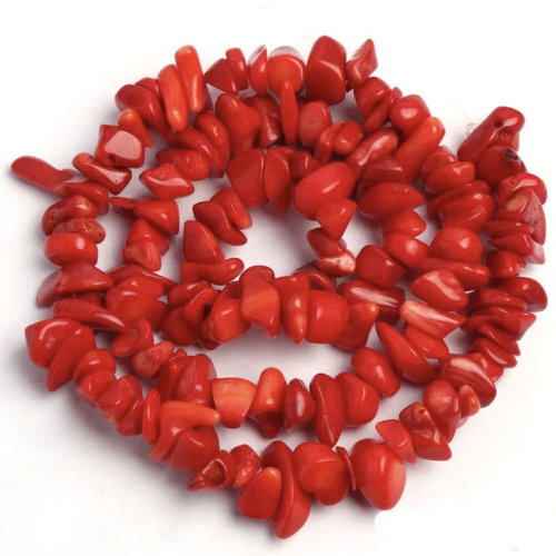 5mm - 8mm Red Coral Stone Chips - 40cm Strand