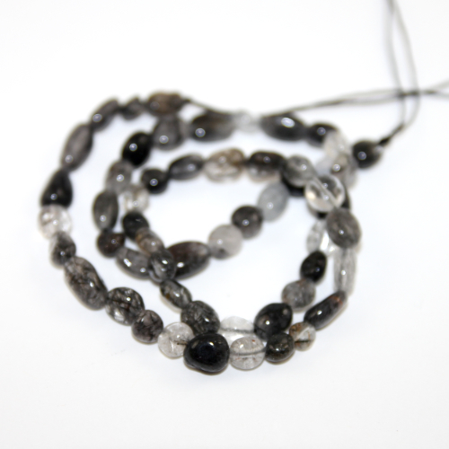 6mm - 8mm Black Rutilated Quartz Irregular Oval Stone Beads - 38cm Strand