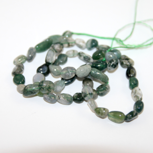 6mm - 8mm Moss Agate Irregular Oval Stone Beads - 38cm Strand