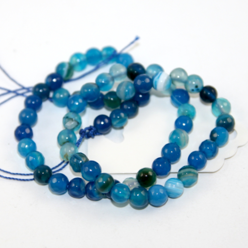 6mm Light Blue Faceted Agate Round Beads - 38cm Strand