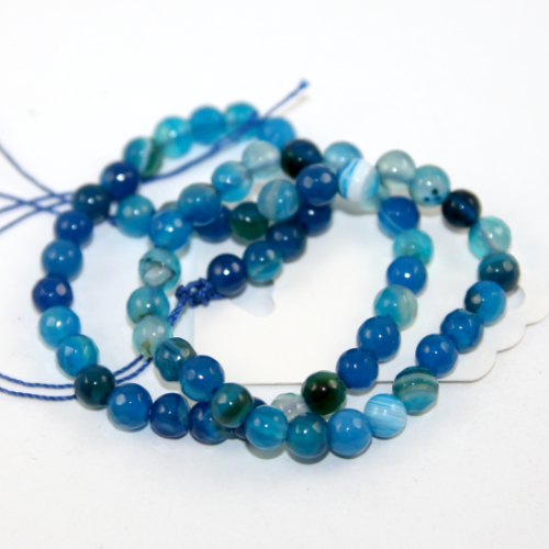 6mm Light Blue Faceted Agate Round Beads - 38cm Strand