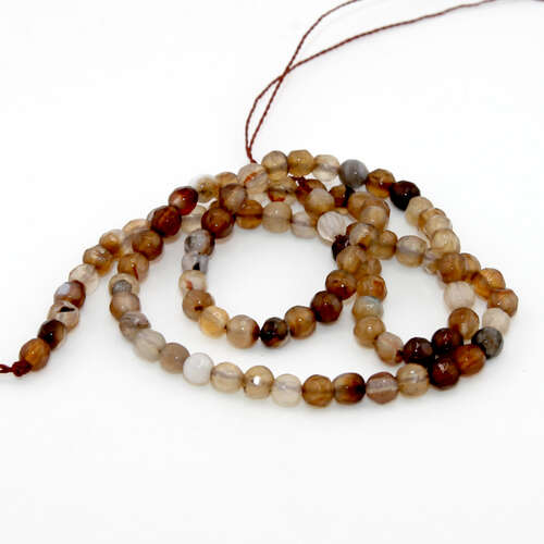 4mm Brown Faceted Agate Round Beads - 38cm Strand