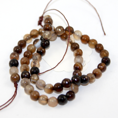 6mm Brown Faceted Agate Round Beads - 38cm Strand