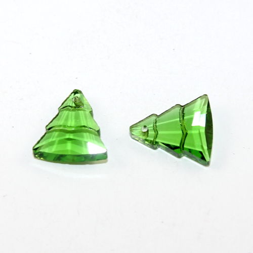 Green Czech Glass Christmas Trees - 2 Pieces