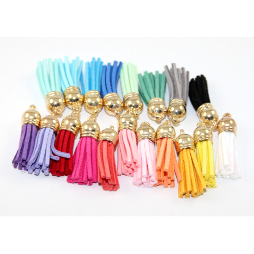 Mixed Colours 38mm Faux Suede Tassel - Bag of 10 - Gold Cap